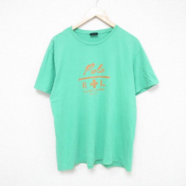 L★古着 ラルフローレン Ralph Lauren 半袖 ブランド Tシャツ メンズ 90年代 90s コットン クルーネック 薄緑 グリーン 【spe】 25jun16 中古