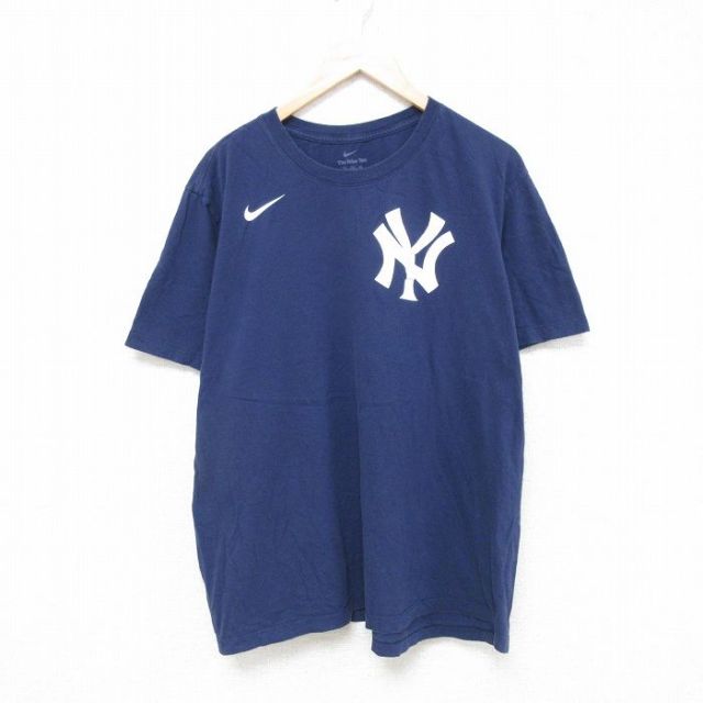 XL★古着 ナイキ NIKE 半袖 ブランド Tシャツ メンズ MLB ニューヨークヤンキース ゲリットコール 45 大きいサイズ クルーネック 紺 ネイビー メジャーリーグ ベースボール 野球 25jun16 中古