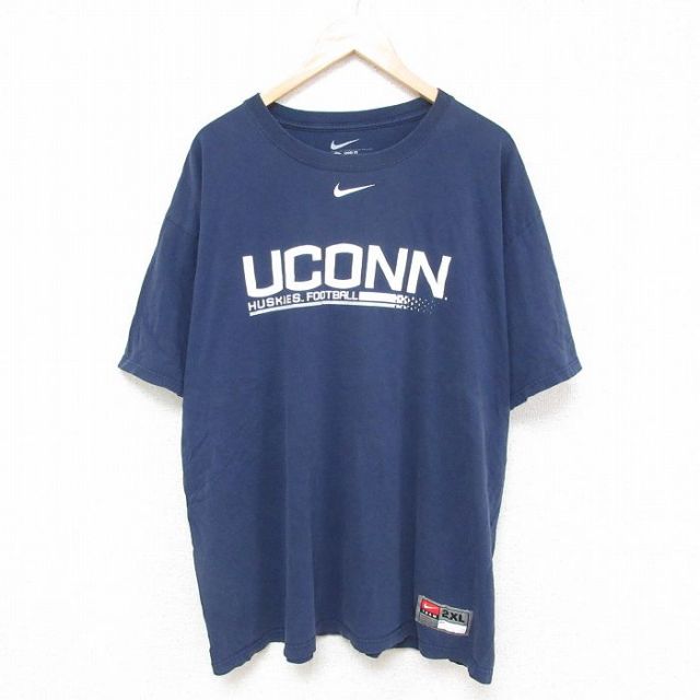 XL★古着 ナイキ NIKE 半袖 ブランド Tシャツ メンズ UCONN 大きいサイズ コットン クルーネック 紺 ネイビー 25jun18 中古