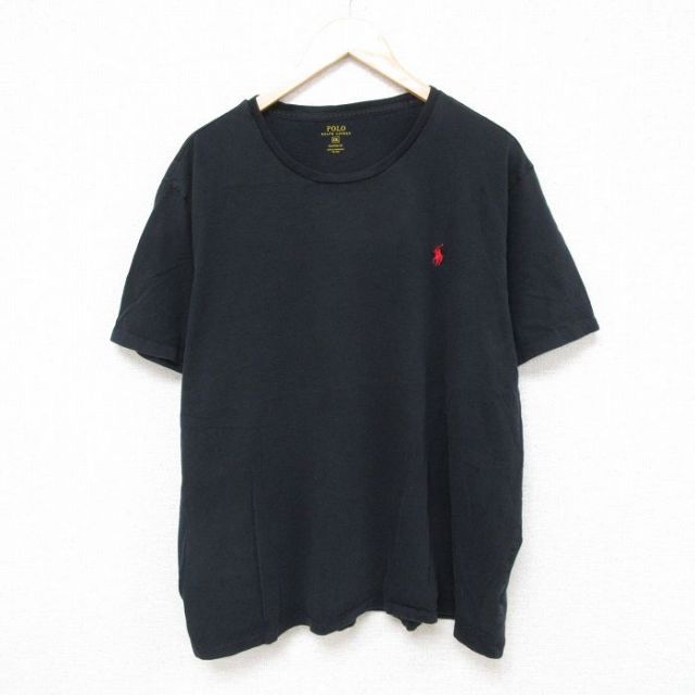XL★古着 ラルフローレン Ralph Lauren 半袖 ブランド Tシャツ メンズ ワンポイントロゴ 大きいサイズ コットン クルーネック 黒 ブラック 25jun18 中古