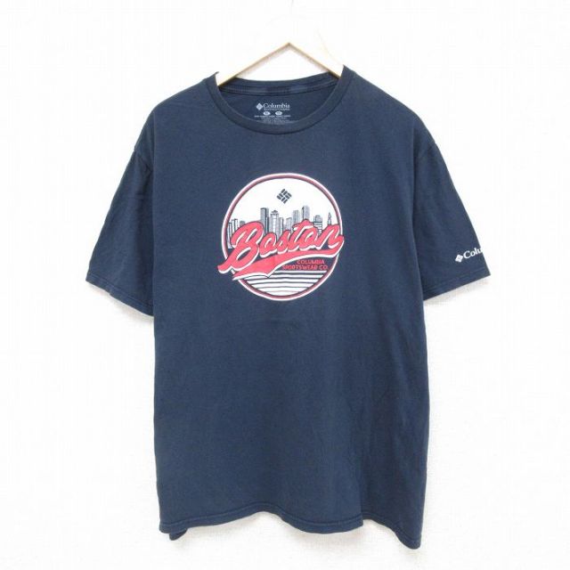 XL★古着 コロンビア COLUMBIA 半袖 ブランド Tシャツ メンズ ボストン コットン クルーネック 紺 ネイビー 25jun18 中古