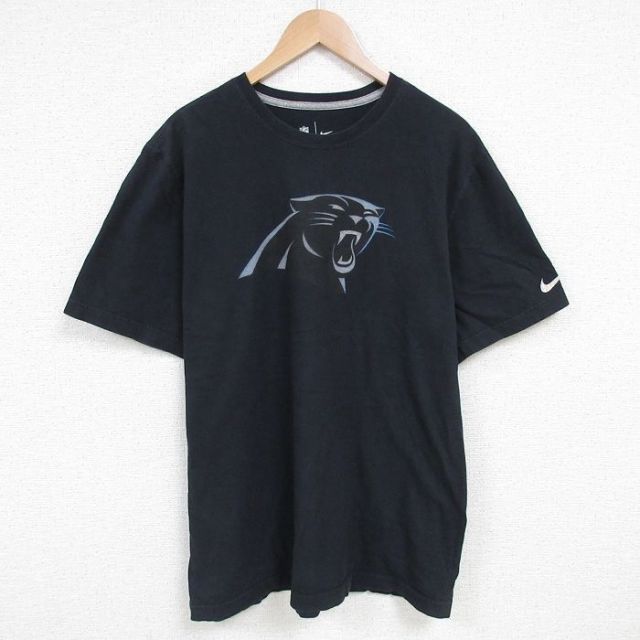 XL★古着 ナイキ NIKE 半袖 ブランド Tシャツ メンズ NFL カロライナパンサーズ キャムニュートン 1 コットン クルーネック 黒 ブラック アメフト スーパーボウル 25jun19 中古