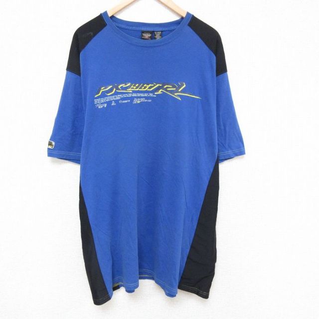 【20%OFF】XL★古着 ラルフローレン Ralph Lauren ポロジーンズ 半袖 ブランド Tシャツ メンズ 1967 大きいサイズ ロング丈 ツートンカラー コットン クルーネック 青他 ブルー 25jun19 中古