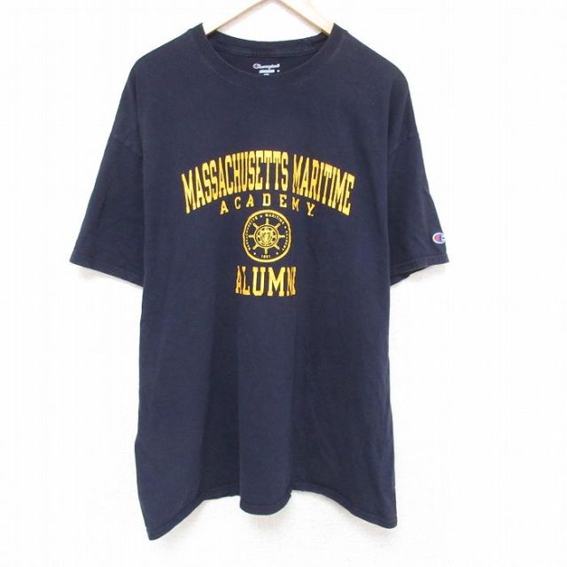 XL★古着 チャンピオン champion 半袖 ブランド Tシャツ メンズ マサチューセッツ サイズ クルーネック 紺 ネイビー 【spe】 25jun19 中古