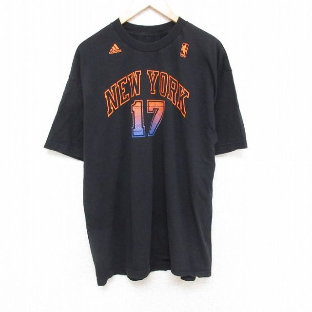 XL★古着 アディダス adidas 半袖 ブランド Tシャツ メンズ NBA ニューヨークニックス ジェレミーリン 17 バスケットボール 大きいサイズ コットン クルーネック 黒 ブラック 25jun19 中古