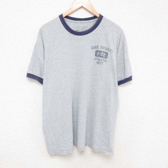 XL★古着 ナイキ NIKE 半袖 ブランド Tシャツ メンズ 大きいサイズ リンガー クルーネック グレー 霜降り 25jun19 中古