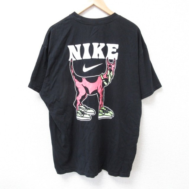 XL★古着 ナイキ NIKE 半袖 ブランド Tシャツ メンズ 犬 大きいサイズ コットン クルーネック 黒 ブラック 25jul18 中古
