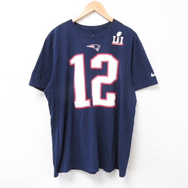 XL★古着 ナイキ NIKE 半袖 ブランド Tシャツ メンズ NFL ニューイングランドペイトリオッツ トムグレイディ 12 大きいサイズ クルーネック 紺 ネイビー アメフト スーパーボウル 25jul18 中古