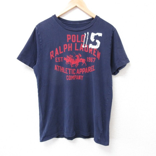 L★古着 ラルフローレン Ralph Lauren 半袖 ブランド Tシャツ メンズ ビッグロゴ クルーネック 紺 ネイビー 25jul18 中古