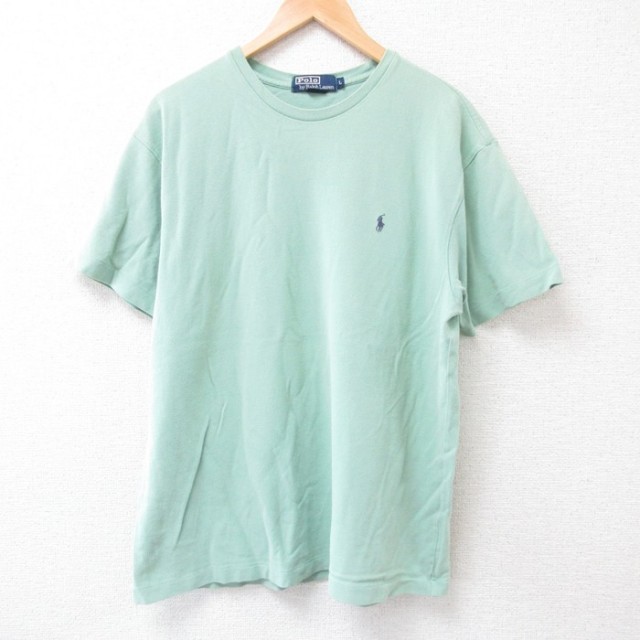 XL★古着 ラルフローレン Ralph Lauren 半袖 ブランド Tシャツ メンズ 90年代 90s ワンポイントロゴ 鹿の子 大きいサイズ コットン クルーネック 薄緑 グリーン 25jul18 中古
