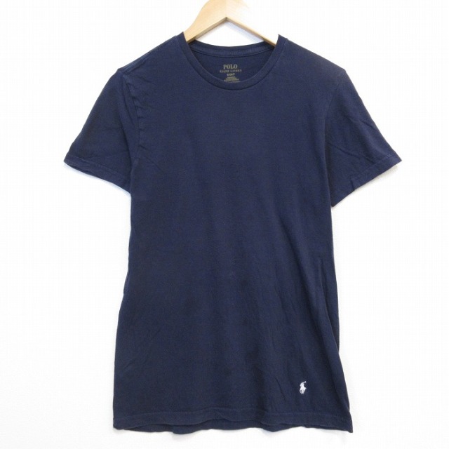 M★古着 ラルフローレン 半袖 ブランド Tシャツ メンズ ワンポイントロゴ 裾ロゴ コットン クルーネック ネイビー 26jul06