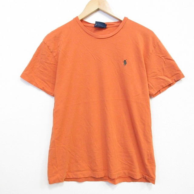 M★古着 ラルフローレン 半袖 ブランド Tシャツ メンズ 90年代 90s ワンポイントロゴ コットン クルーネック オレンジ 26jul06