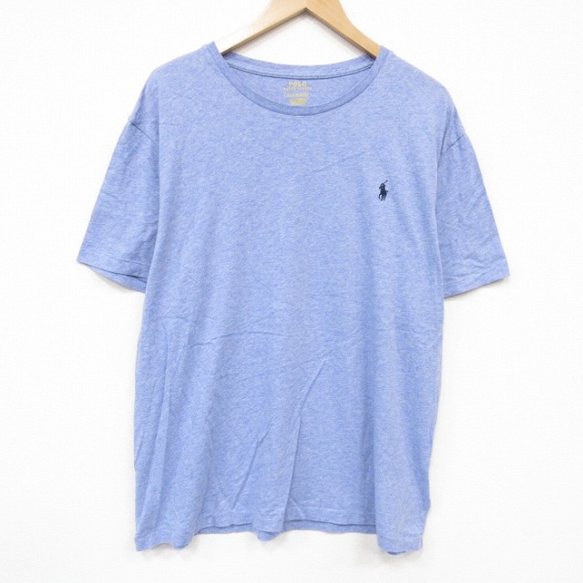 XL★古着 ラルフローレン 半袖 ブランド Tシャツ メンズ ワンポイントロゴ 大きいサイズ コットン クルーネック ライトブルー 霜降り 26jul06