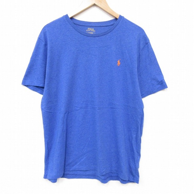 XL★古着 ラルフローレン 半袖 ブランド Tシャツ メンズ ワンポイントロゴ コットン クルーネック ブルー 霜降り 26jul06