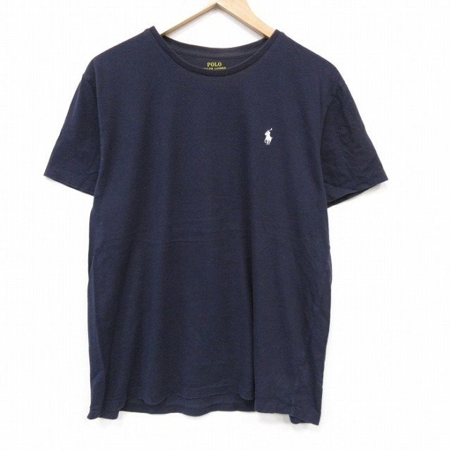 L★古着 ラルフローレン 半袖 ブランド Tシャツ メンズ ワンポイントロゴ コットン クルーネック ネイビー 26jul06