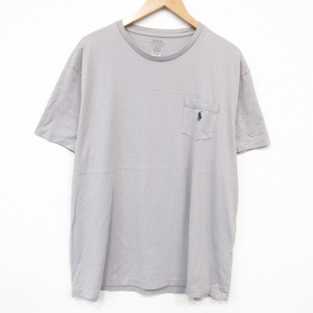XL★古着 ラルフローレン 半袖 ブランド Tシャツ メンズ ワンポイントロゴ 胸ポケット付き 大きいサイズ クルーネック グレー 26jul06