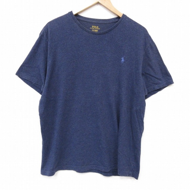 XL★古着 ラルフローレン 半袖 ブランド Tシャツ メンズ ワンポイントロゴ 大きいサイズ クルーネック ネイビー 霜降り 26jul06