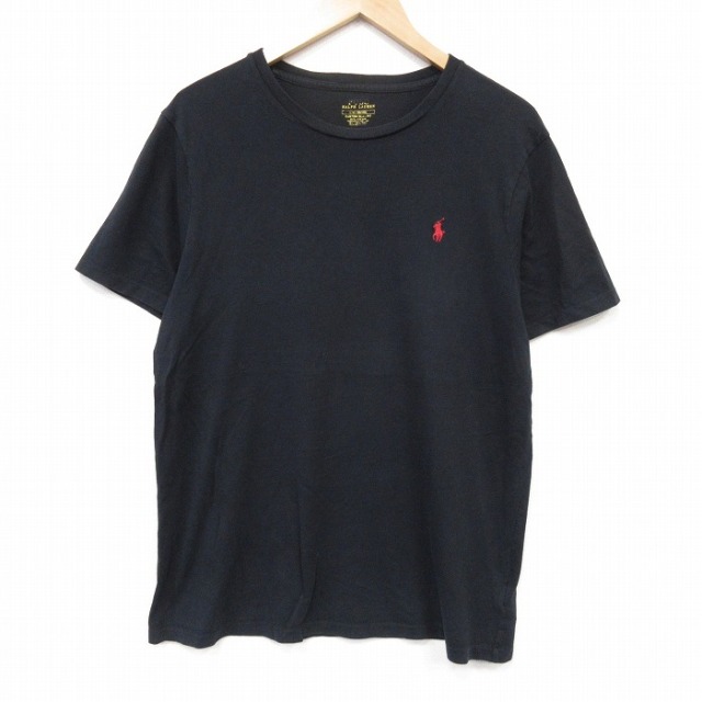 XL★古着 ラルフローレン 半袖 ブランド Tシャツ メンズ ワンポイントロゴ コットン クルーネック ブラック 26jul06