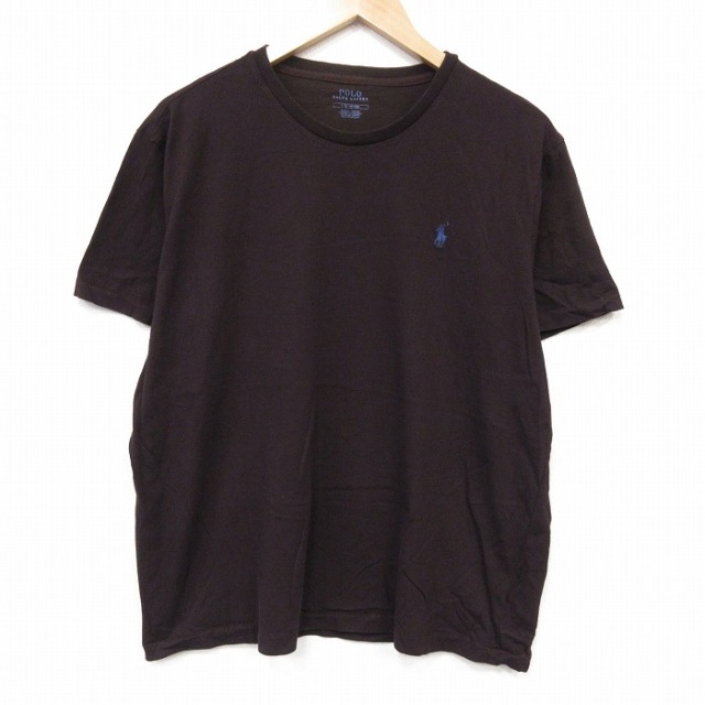XL★古着 ラルフローレン 半袖 ブランド Tシャツ メンズ ワンポイントロゴ コットン クルーネック ブラウン 26jul06