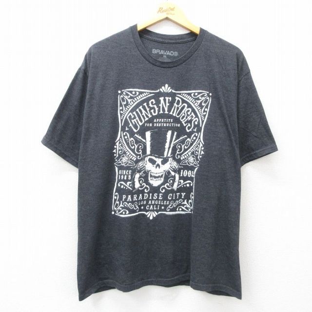 XL★古着 半袖 ロック バンド Tシャツ メンズ ガンズアンドローゼズ 大きいサイズ クルーネック 濃グレー 霜降り 25apr17 中古
