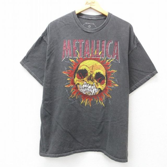 XL★古着 半袖 ロック バンド Tシャツ メンズ メタリカ パスヘッド 大きいサイズ コットン クルーネック 濃グレー 【spe】 25apr17 中古