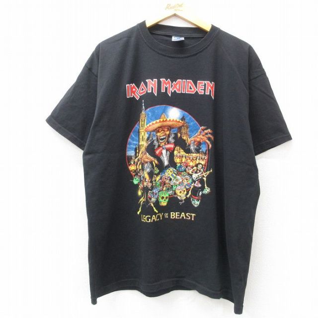 XL★古着 半袖 ロック バンド Tシャツ メンズ アイアンメイデン 大きいサイズ コットン クルーネック 黒 ブラック 25apr17 中古