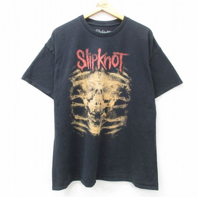 XL★古着 半袖 ロック バンド Tシャツ メンズ スリップノット 大きいサイズ コットン クルーネック 黒 ブラック 25apr17 中古