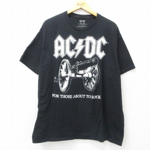 XL★古着 半袖 ロック バンド Tシャツ メンズ AC/DC 大きいサイズ コットン クルーネック 黒 ブラック 25apr17 中古