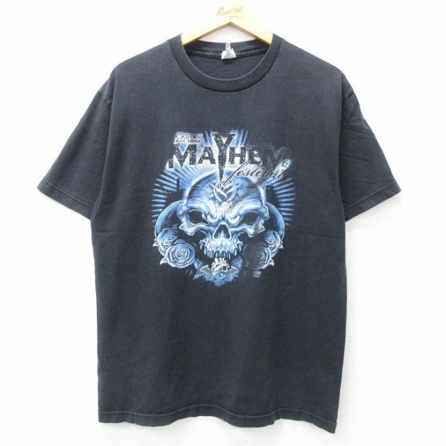 L★古着 半袖 ビンテージ ロック バンド Tシャツ メンズ 00年代 00s メイヘム スリップノット ディスターブド コットン クルーネック 黒 ブラック 【spe】 25apr17 中古