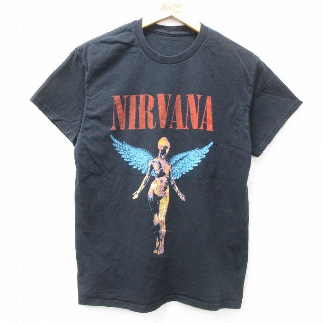 M★古着 半袖 ロック バンド Tシャツ メンズ ニルバーナ ニルヴァーナ インユーテロ コットン クルーネック 黒 ブラック 【spe】 25apr17 中古