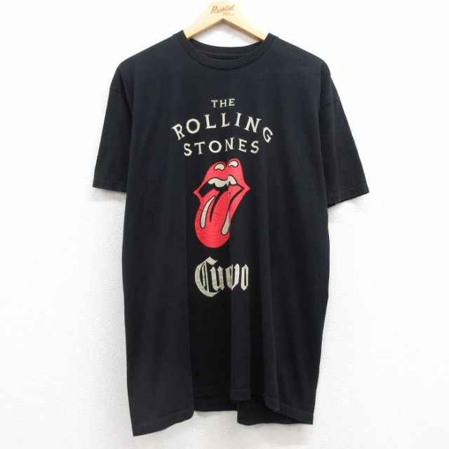 XL★古着 半袖 ロック バンド Tシャツ メンズ ローリングストーンズ The Rolling Stones コットン クルーネック 黒 ブラック 25apr30 中古