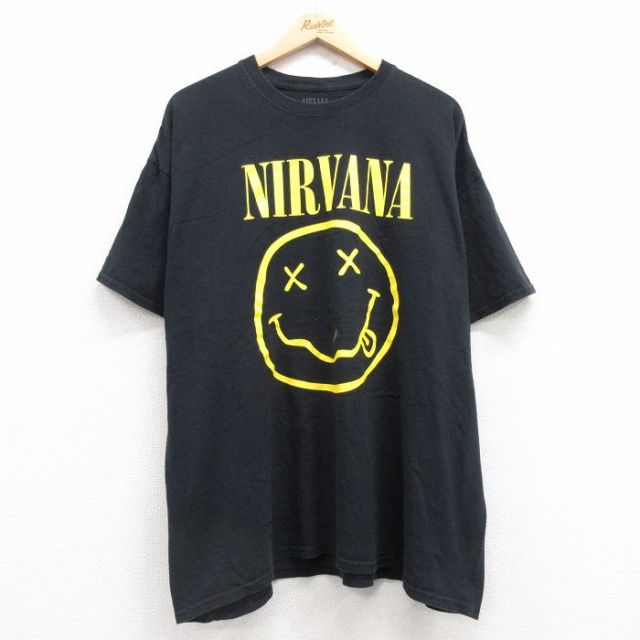XL★古着 半袖 ロック バンド Tシャツ メンズ ニルバーナ ニルヴァーナ 大きいサイズ コットン クルーネック 黒 ブラック 25apr30 中古