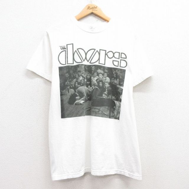 M★古着 半袖 ロック バンド Tシャツ メンズ ドアーズ コットン クルーネック 白 ホワイト 25apr30 中古