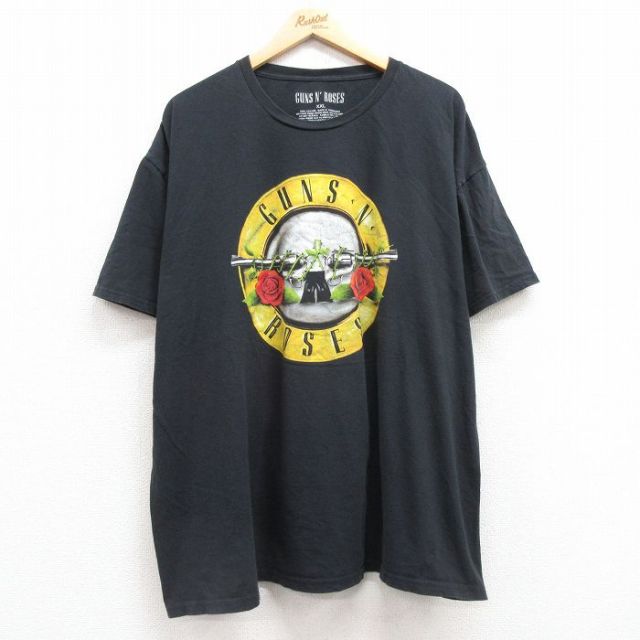 XL★古着 半袖 ロック バンド Tシャツ メンズ ガンズアンドローゼズ 大きいサイズ コットン クルーネック 黒 ブラック 25apr30 中古