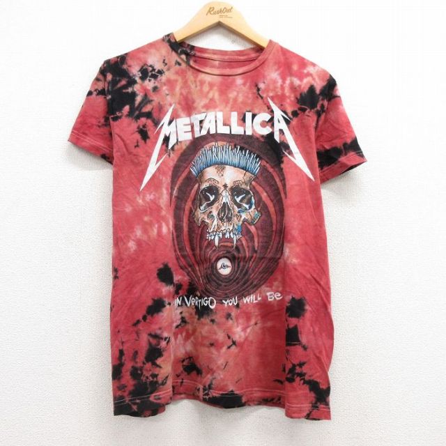 L★古着 半袖 ロック バンド Tシャツ メンズ メタリカ パスヘッド コットン クルーネック 赤他 レッド タイダイ 【spe】 25apr30 中古