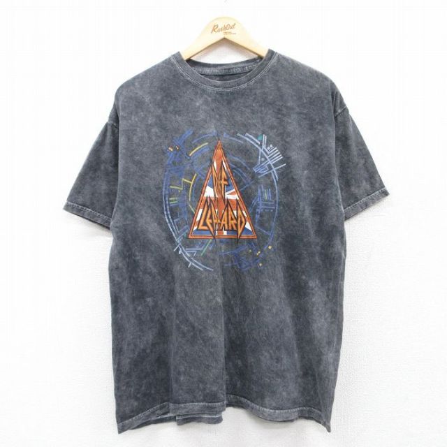 XL★古着 半袖 ロック バンド Tシャツ メンズ デフレパード コットン クルーネック グレー他 タイダイ 25may10 中古