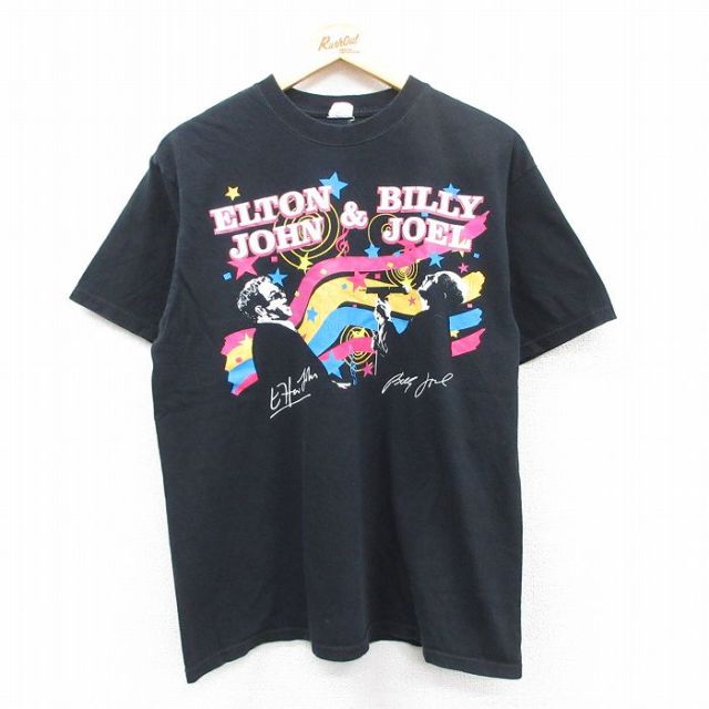L★古着 半袖 ビンテージ ロック バンド Tシャツ メンズ 00年代 00s エルトンジョン ビリージョエル コットン クルーネック 黒 ブラック 25may10 中古