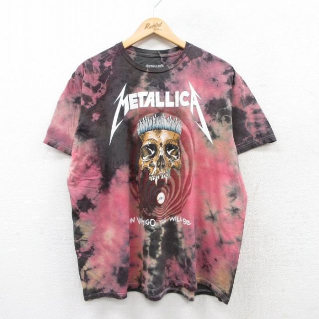XL★古着 半袖 ロック バンド Tシャツ メンズ メタリカ パスヘッド 大きいサイズ コットン クルーネック ピンク他 タイダイ 【spe】 25may10 中古
