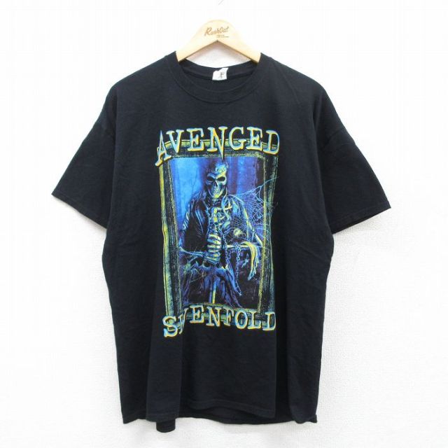 XL★古着 半袖 ロック バンド Tシャツ メンズ アベンジドセブンフォールド アヴェンジドセヴンフォールド コットン クルーネック 黒 ブラック 25may10 中古