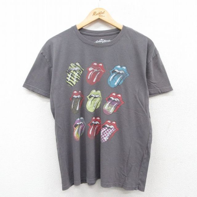 L★古着 半袖 ロック バンド Tシャツ メンズ ローリングストーンズ The Rolling Stones コットン クルーネック 濃グレー 25may10 中古