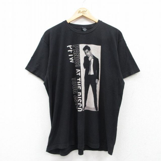 XL★古着 TULTEX 半袖 ロック バンド Tシャツ メンズ パニックアットザディスコ コットン クルーネック 黒 ブラック 25may10 中古