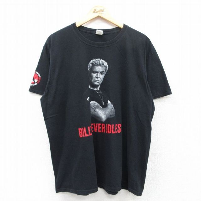 【50%OFF】XL★古着 半袖 ロック バンド Tシャツ メンズ ビリーネバーアイドル コットン クルーネック 黒 ブラック 25may10 中古