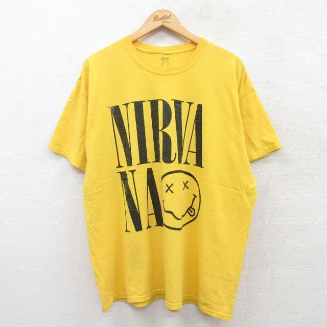 XL★古着 半袖 ロック バンド Tシャツ メンズ ニルバーナ ニルヴァーナ 大きいサイズ コットン クルーネック 黄 イエロー 25may10 中古
