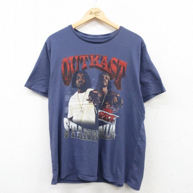XL★古着 半袖 ヒップホップ ラップ Tシャツ メンズ アウトキャスト コットン クルーネック 紺系 ネイビー 25may10 中古
