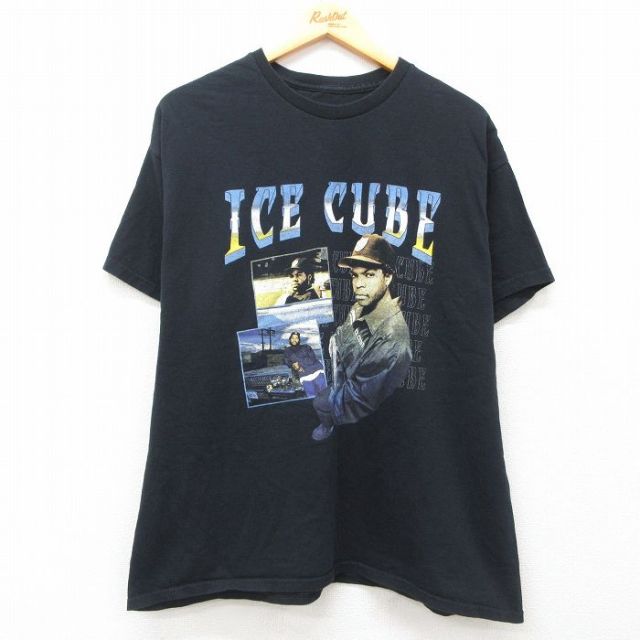 XL★古着 半袖 ヒップホップ ラップ Tシャツ メンズ アイスキューブ コットン クルーネック 黒 ブラック 25may14 中古