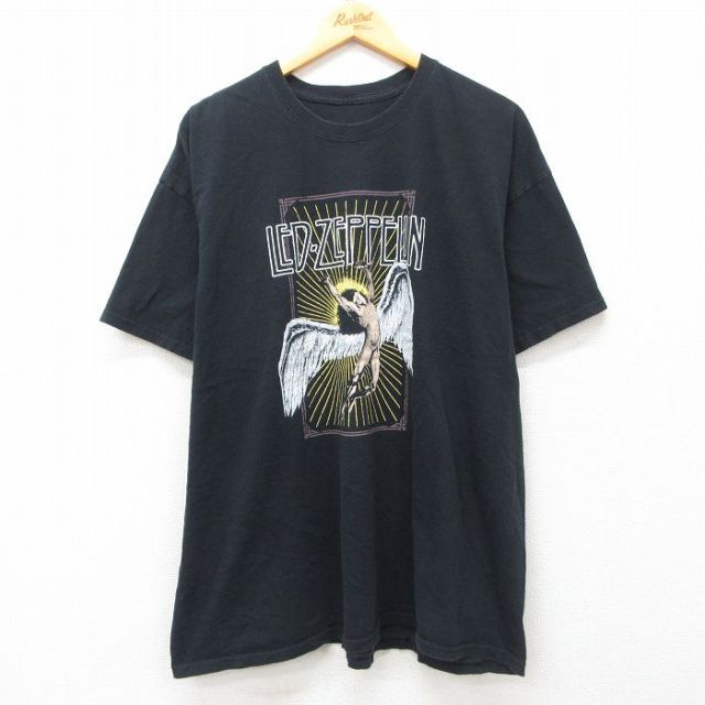 XL★古着 半袖 ロック バンド Tシャツ メンズ レッドツェッペリン 大きいサイズ クルーネック 黒 ブラック 25may14 中古