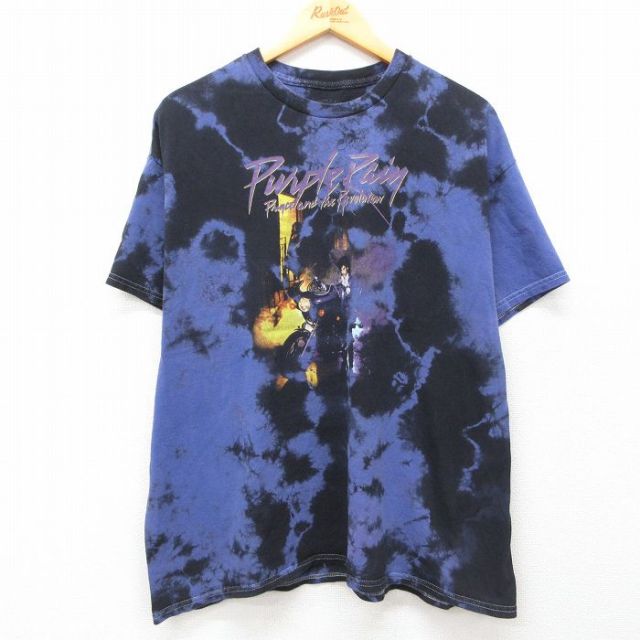 XL★古着 半袖 ロック バンド Tシャツ メンズ プリンス 大きいサイズ コットン クルーネック 紫他 パープル タイダイ 25may14 中古