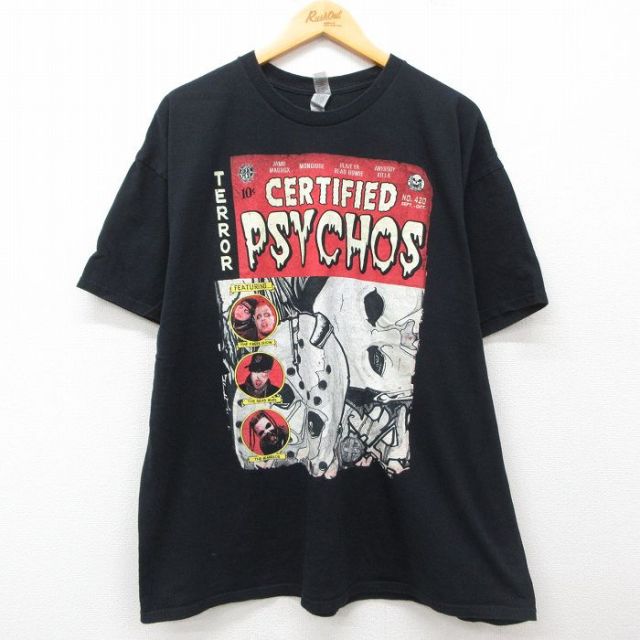 XL★古着 半袖 ヒップホップ ラップ Tシャツ メンズ CERTIFIED PHYCHOS ジェイミーマドロックス ブレイズヤデッドホーミー 大きいサイズ コットン クルーネック 黒 ブラック 【spe】 25may14 中古