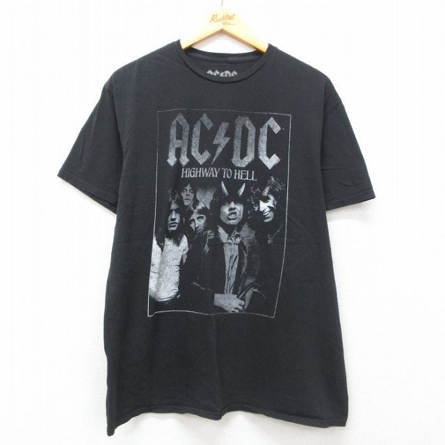 XL★古着 半袖 ロック バンド Tシャツ メンズ AC/DC コットン クルーネック 黒 ブラック 25may14 中古