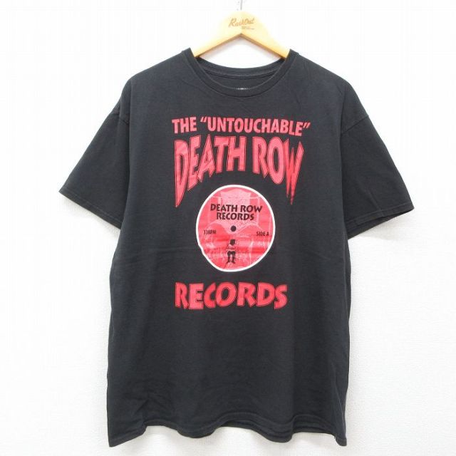 XL★古着 半袖 ロック バンド Tシャツ メンズ デスロウレコード コットン クルーネック 黒 ブラック 25may14 中古